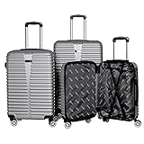 LINDER EXCLUSIV LEX 3er Kofferset Trolley ABS Reisekofferset 3tlg: 55x37x24cm, 65x43x27cm, 75x49x29cm (Silber)