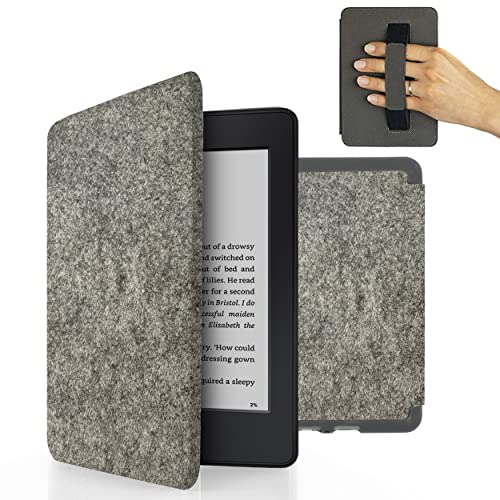 MyGadget Filz Hülle für Amazon Kindle Paperwhite 10.Generation (Modell 2018 - PQ94WIF - 6 Zoll) mit Handschlaufe & Auto Sleep / Wake Funktion - Flip Case in Hell Grau