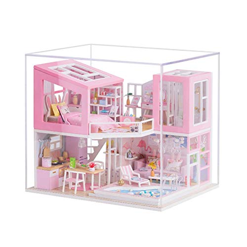 ENERRGECKO DIY Puppen Haus HöLzerne Puppen HäUser Miniatur Puppen Haus MöBel Kit Spielzeug für Kinder Weihnachts Geschenk M915, mit Schutz