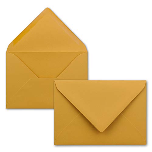 100 Brief-Umschläge - Ocker-Gelb - DIN C6 - 114 x 162 mm - Kuverts mit Nassklebung ohne Fenster für Gruß-Karten & Einladungen - Serie FarbenFroh
