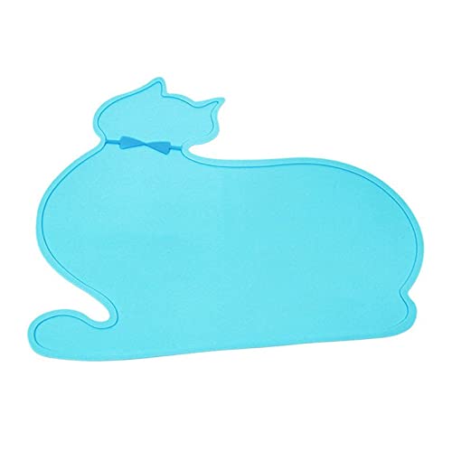 XIGAWAY Niedliche Katzenfuttermatte mit erhöhtem Rand, wasserdicht, lebensmittelechtes Silikon, Sicherheitszubehör (blau)