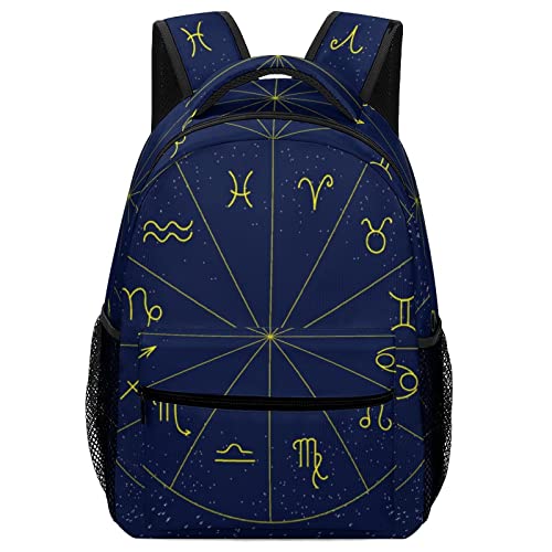 Bunte Kinderrucksack Lässiger Rucksack Grundschule Schulranzen mit Brustgurt für Jungen Mädchen Blaues Astrologie-Horoskop