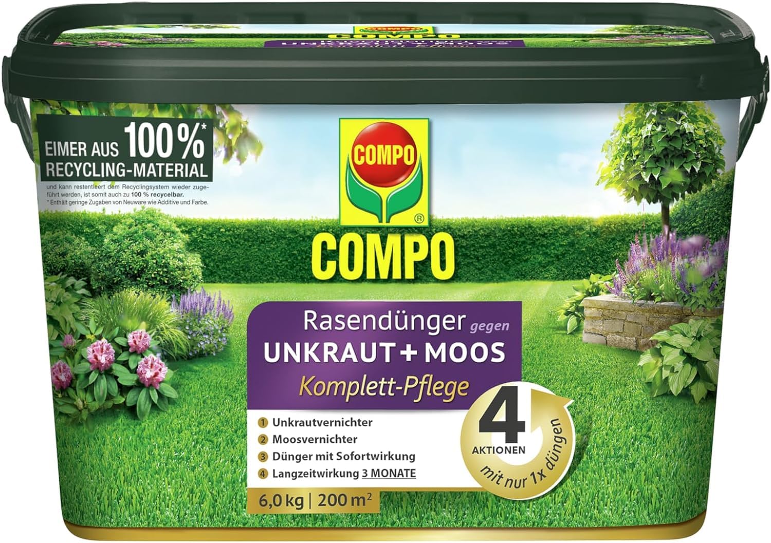 COMPO Rasendünger gegen Moos und Unkraut - 3 Monate Langzeitwirkung - 6 kg / 200m²