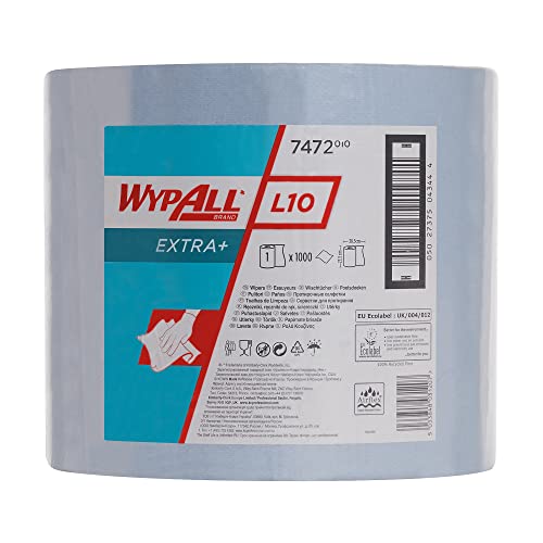 WypAll L10 Extra+ Wischtücher 7472 auf der Großrolle – 1 Rolle mit 1.000 Wischtüchern, 1-lagig, blau