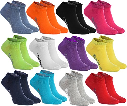 Rainbow Socks - Damen Herren Baumwolle Bunte Sneaker Socken - 12 Paar - Mehrfarbig - Größen 42-43