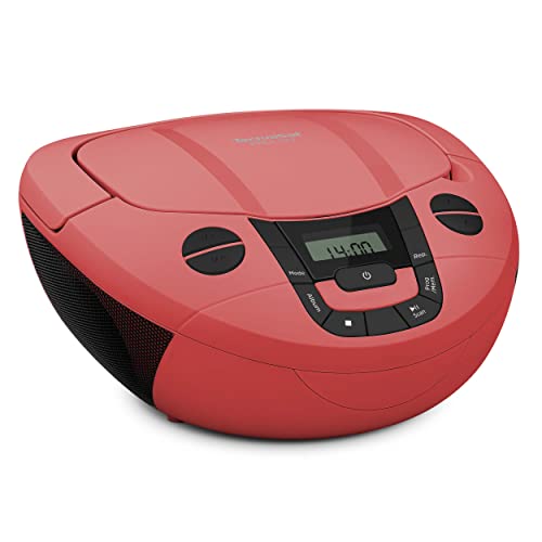 TechniSat Viola CD-1 - tragbarer Stereo CD-Player, Boombox mit praktischem Tragegriff (CD-Radio für Kinder, UKW Radiotuner, Bluetooth-Empfang, 2 x 1 W RMS-Leistung, Netz- und Batteriebetrieb) rot