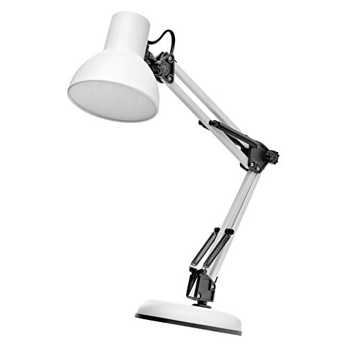 EMOS Vintage Schreibtischlampe mit Gelenkarm LUCAS, Design Tischleuchte mit E27-Fassung / Metall Nachttischlampe mit Netzkabel / weiße Leselampe mit einstellbarem Arm