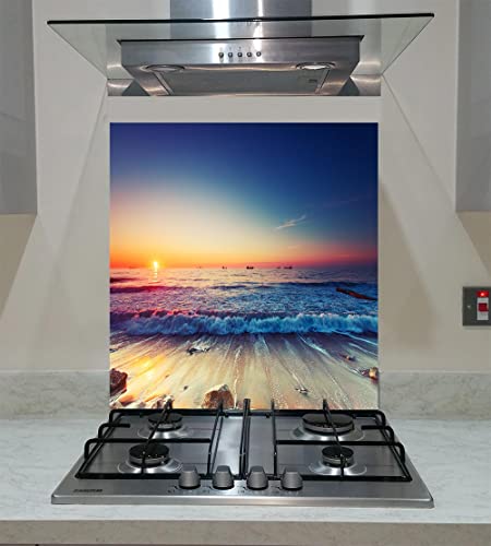 Spritzschutz, Paneel-Küche, gehärtetes Glas, Sonnenaufgang über Meer, jede Größe, VA-Kunstglas (breit 90 x Höhe 60 cm)