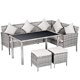 Outsunny 5-TLG. Gartenmöbel Set, Rattan Sitzgruppe mit Fußhocker, Metall, Grau, 134 x 60 x 75 cm