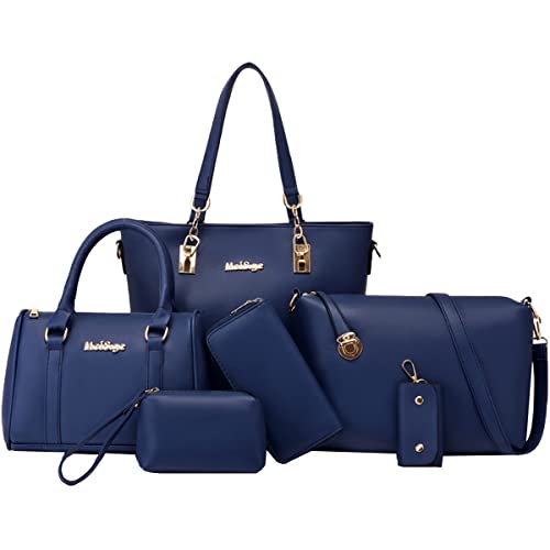 NIYUTA Damen Handtasche Damen Einkaufstasche Große PU Leder lässig Umhängetasche 6 Stück Handtasche Umhängetaschen Blau