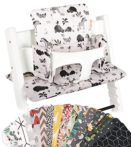 Ukje Kissen kompatibel mit Stokke Tripp Trapp - Weiches Sitzkissen für Säuglinge, Babys & Kleinkinder, Hochstuhlzubehör, Baumwollstoff-Einsatz, Handgefertigt in Europa (Weißes Zebra)