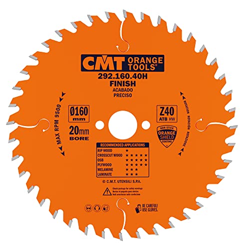 CMT Orange Tools Kreissägeblatt Feinschnitt HW 160 x 2,6 / 1,6 x 20 Z=40 15° ATB - 292.160.40H - für Querschnitte