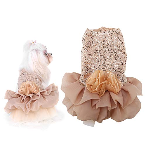 iFCOW Hunde-Prinzessinnenkleid, Sommerkleid, für kleine Hunde, mit Pailletten, für Hochzeit, Kostüm