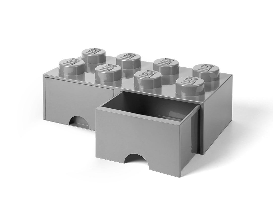 LEGO® Aufbewahrungsstein mit 8 Noppen und Schubfächern in Steingrau