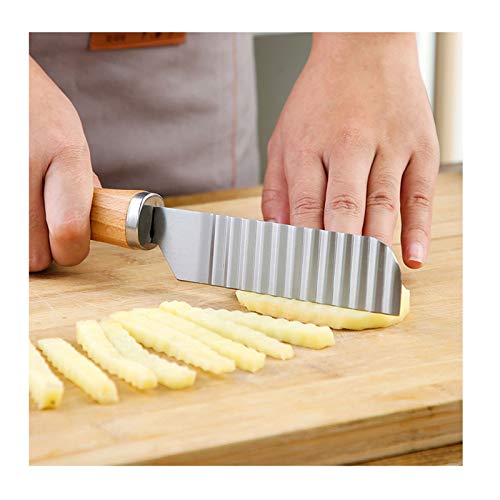 Pommesschneider 2 Piece Crinkle Cutting Tool French Fry Slicer Stainless Steel Wooden Handle Vegetable Salad Chopping Knife for chopping veggies, cutting fruit, potato (Straight) Pommes-Frites-Schneid