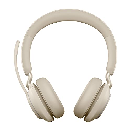 Jabra Evolve2 65 Wireless PC Headset – Noise Cancelling UC Zertifizierte Stereo Kopfhörer mit langer Akkulaufzeit – USB-A Bluetooth Adapter – Beige