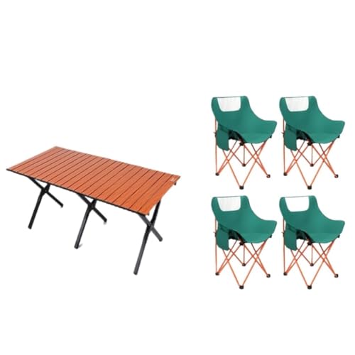BVVINCT Camping Tisch Outdoor-Klapptisch Und Stuhl-Set, Eierrollentisch Aus Titanstahl, Tragbarer Camping-Picknicktisch Und Stühle Campingtisch (Color : Brown, Size : A)
