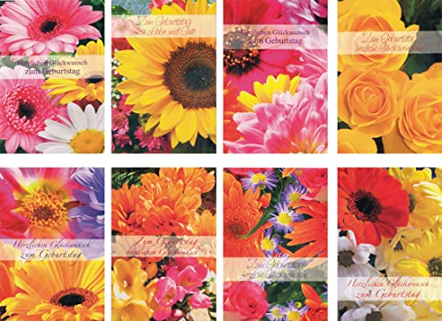 ILODA® 100 Glückwunschkarten mit Umschlag zum Geburtstag Blumen 51-7870 Geburtstagskarte Grußkarte