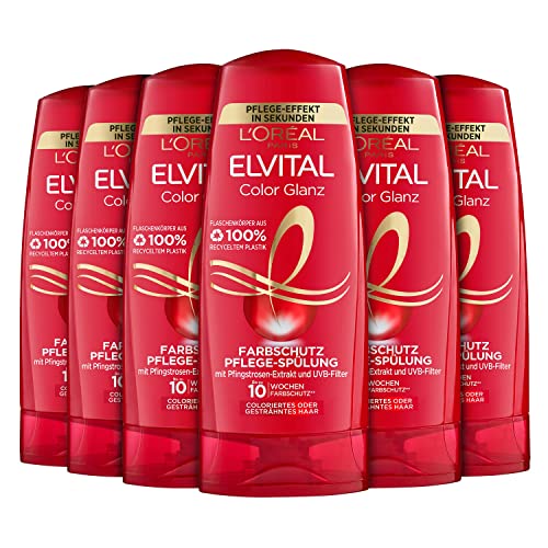 L'Oréal Paris Elvital Farbschutz Conditioner für coloriertes oder gesträhntes Haar, Color Glanz Spülung, 6 x 250 ml