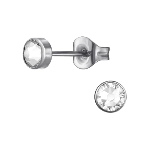 Bungsa Damen-Ohrstecker Silber mit rundem Zirkonia Kristall 4mm aus Titanium