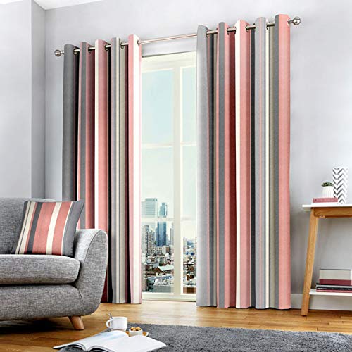 Fusion Home Furnishings Whitworth Stripe, Blush, Curtains: 66" Width x 54" Drop (168 x 137cm)