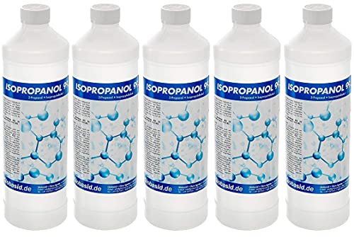 Isopropanol 99,9% 5 x 1l Flaschen Isopropylalkohol 2-Propanol Reinigungsmittel, Lösungsmittel, Fettlöser, Lack- & Farb-Entferner Nagellack-Entferner Oberflächen-Reiniger