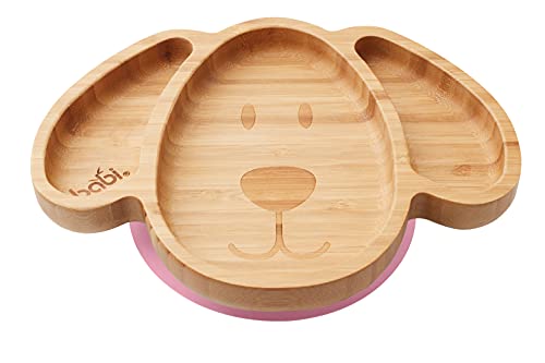 BABI® Baby Kleinkind großer Hundeteller, natürlicher Bambus, mit Saugnapf aus Silikon (Rosa)