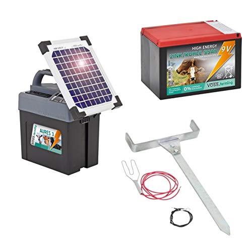 VOSS.farming Duo Weidezaungerät Premium SOLAR – 12V, 9V inkl. Batterie, Solar, komplettes Zubehör zum Anschluss – Sparen Sie sofort Geld