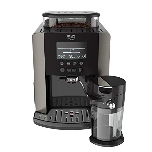 Krups EA819E Arabica Latte Quattro Force Kaffeevollautomat (1450 Watt, Wassertankkapazität: 1,7 Liter, Pumpendruck: 15 bar, LCD-Display) Platin-schwarz