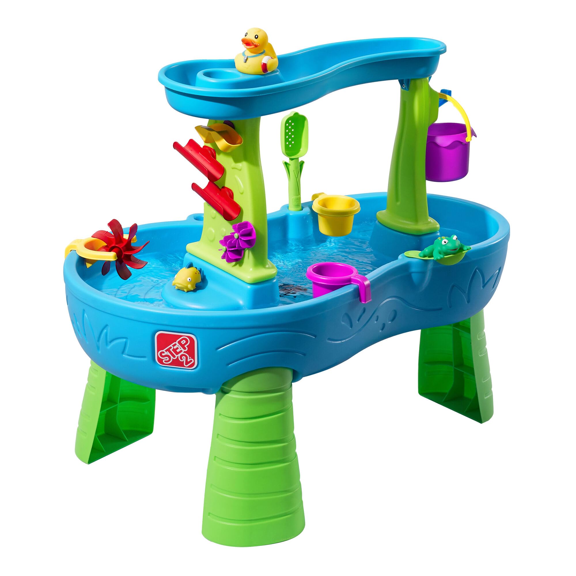 Step2 Rain Showers Wasserspieltisch | Großer Wassertisch mit 13-teiligem Zubehörset | Garten Wasser Spieltisch für Kinder in Blau und Grün.