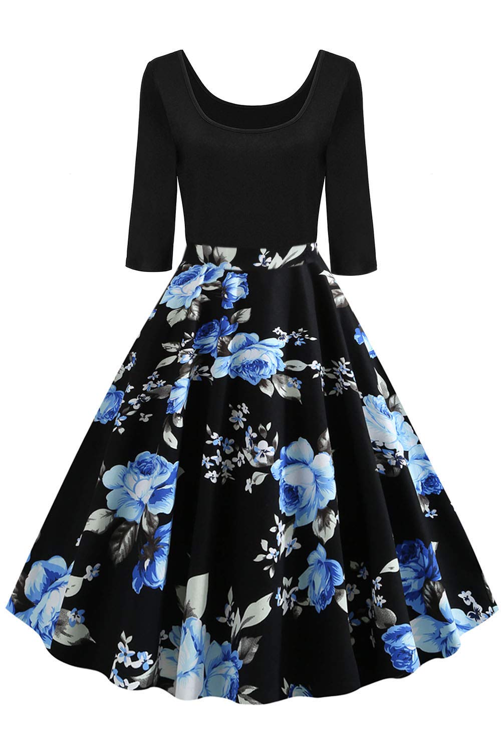 AXOE Damen 50er Jahre Kleid Rockabilly Vintage Festkleid 3/4 Ärmel Farbe 13, Gr.46, 3XL