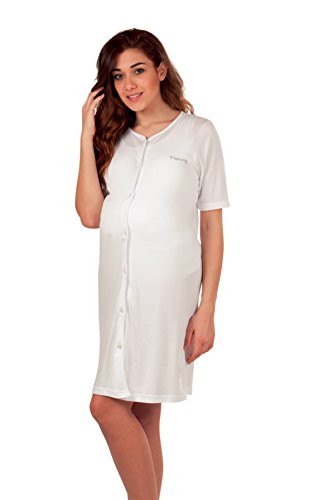 Premamy - Klinisches Shirt für Mutterschaft, offene Front Kleid, Jersey Baumwolle, prä-Post-Partum - Weiß - V (L)