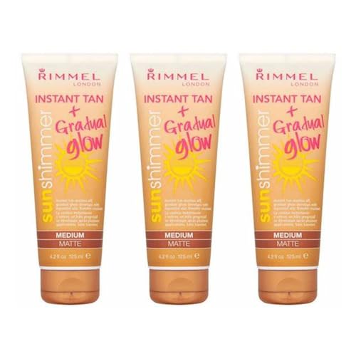 3 x Rimmel London Instant Tan & Gradual Glow Sun Shimmer Instant Tan - Medium Matte 125ml