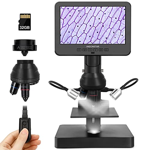 Andonstar AD246-P Digitales Mikroskop mit 7-Zoll-Bildschirm, Münzmikroskop für Fehlermünzen, ganze Münzen, 1000 x 3 Linsen, 1080P FHD-Videoaufzeichnung, biologisches Mikroskop-Kit