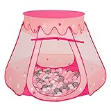 Selonis Baby Spielzelt Mit Plastikbällen Bällebad Zelt Plastikkugel Kinder, Pink:Perle-Grau-Transparent-Puderrosa,105X90cm/600 Bälle