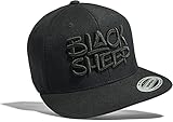 Cap: Black Sheep - Schwarzes Schaf - Flexfit Snapback - Urban Streetwear - Männer Mann Frau-en - Baseball-cap - Hip-Hop Rap - Mütze - Kappe - Basecap - Vintage Retro (Schwarz)