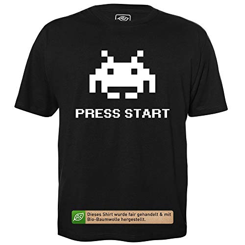 Space Invaders Alien - Herren T-Shirt für Geeks mit Spruch Motiv aus Bio-Baumwolle Kurzarm Rundhals Ausschnitt, Größe M