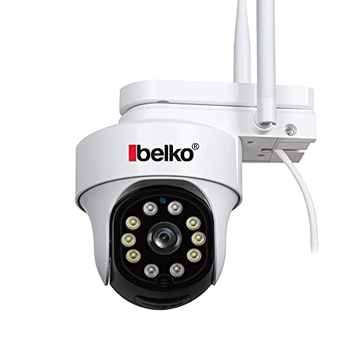 Belko 1080P Überwachungskamera Aussen Schwenkbar WLAN und LAN / IP66 IP Kamera mit 320 Grad Rotation, Deutscher Anleitung, Bewegungserkennung, 20m Nachtsicht, SD Kartensteckplatz und App Steuerung