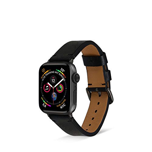 Artwizz WatchBand Leather Armband Designed für Apple Watch Series 5-4 (44 mm) & Apple Watch Series 3-1 (42 mm) - Echt-Leder Ersatzarmband mit Adapter - Black
