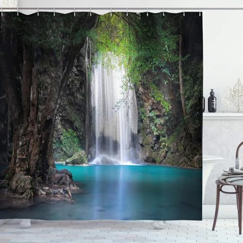 Rumlly Natur Landschaft Wasserfall Landschaft Wasserdichter Duschvorhang Badezimmerprodukte Kreative Polyester Badewanne mit 12 Haken 200x220cm