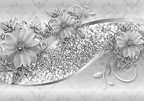 wandmotiv24 Fototapete grau Blumen Diamanten M 250 x 175 cm - 5 Teile Fototapeten, Wandbild, Motivtapeten, Vlies-Tapeten Blüten Ornamente M3798