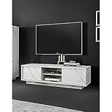 Lc Spa TV-Ständer Carrara mit 2 Türen und zentralem Fach mit Holzablage, Weißer Marmor, Large