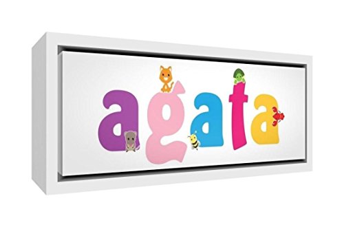 Little Helper Kunstdruck auf gerahmter Leinwand Holz weiß, Position personalisierbar mit Namen Mädchen Achat 34 x 88 x 3 cm mehrfarbig