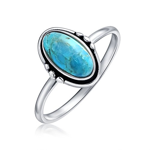 Boho Mode Zarte Einfache Lünette Einstellen Oval Cabochon Stabilisiert Blau Türkis Ring Für Frauen Teen 1Mm Dünne Band 925 Sterling Silber
