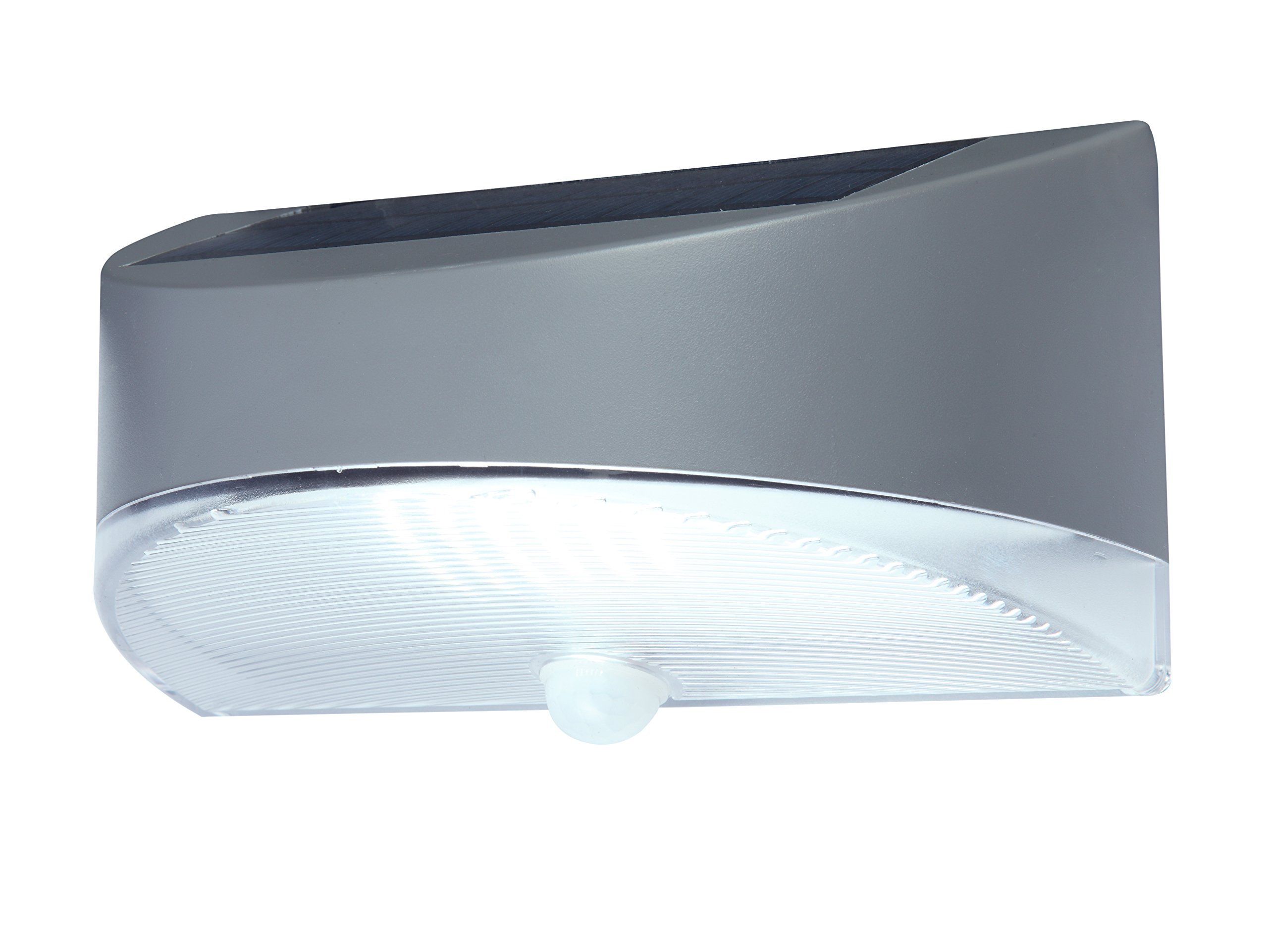 Eco-Light Funktionale LED-Solarleuchte "Bread", mit Solarpanel und Bewegungsmelder, Rechteckige Wandleuchte für den Außenbereich. Schutz IP44, 100 Lumen, 1, 2 Watt Lichtleistung, 4100 Kelvin, Grau