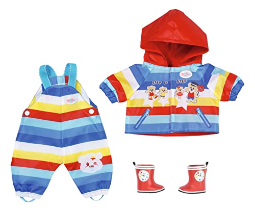 BABY Born Zapf Creation 834930 Kindergarten Matschhose 36 cm-gestreiftes Puppenoutfit Set mit Jacke, Hose und Stiefeln