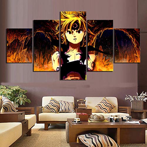 104Tdfc Puzzle 5 teilig Bilder wandbild 200x100CM Cadeau Anime Meliodas Drache Sin of Wrath Modulare Wandkunst Wandaufkleber Teiliges Vlies Leinwandbild Dekoration