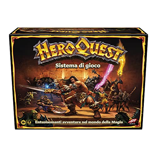 Hasbro Gaming - Avalon Hill, Heroquest, Adventurspiel Fantasy im Dungeon Crawler Stil mit über 65 Miniaturen, ab 14 Jahren in Su, für 2-5 Spieler (italienische Version)