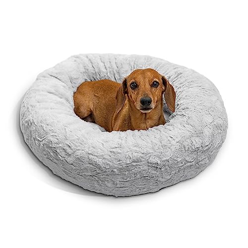 Best Friends by Sheri The Original Calming Donut Cat and Dog Bed in Lux Fur Gray, Small 23x23