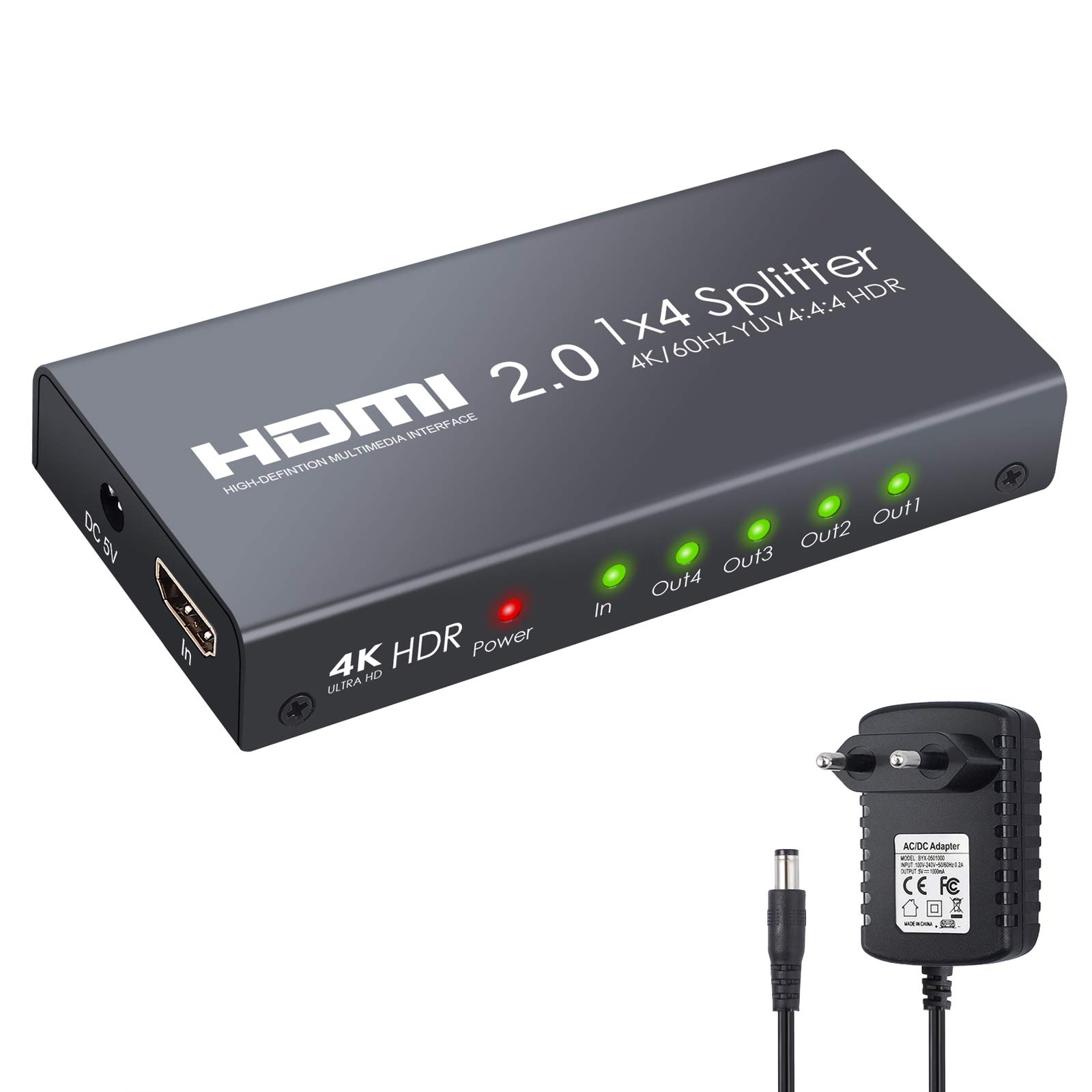eSynic HDMI 2.0 Splitter 4 Wege HDMI Splitter Unterstützt 4K@60Hz YUV 4: 4: 4 und HDR 1 In 4 Out HDMI Verteilerverstärker für PS4 One Sky Box Blu-ray-Player HD TV Projektor